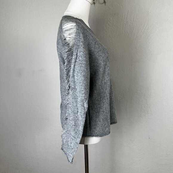 n:PHILANTHROPY Sweater Wool Cashmere Blend‎ Distressed Sleeve Gray Size Medium - Picture 5 of 10